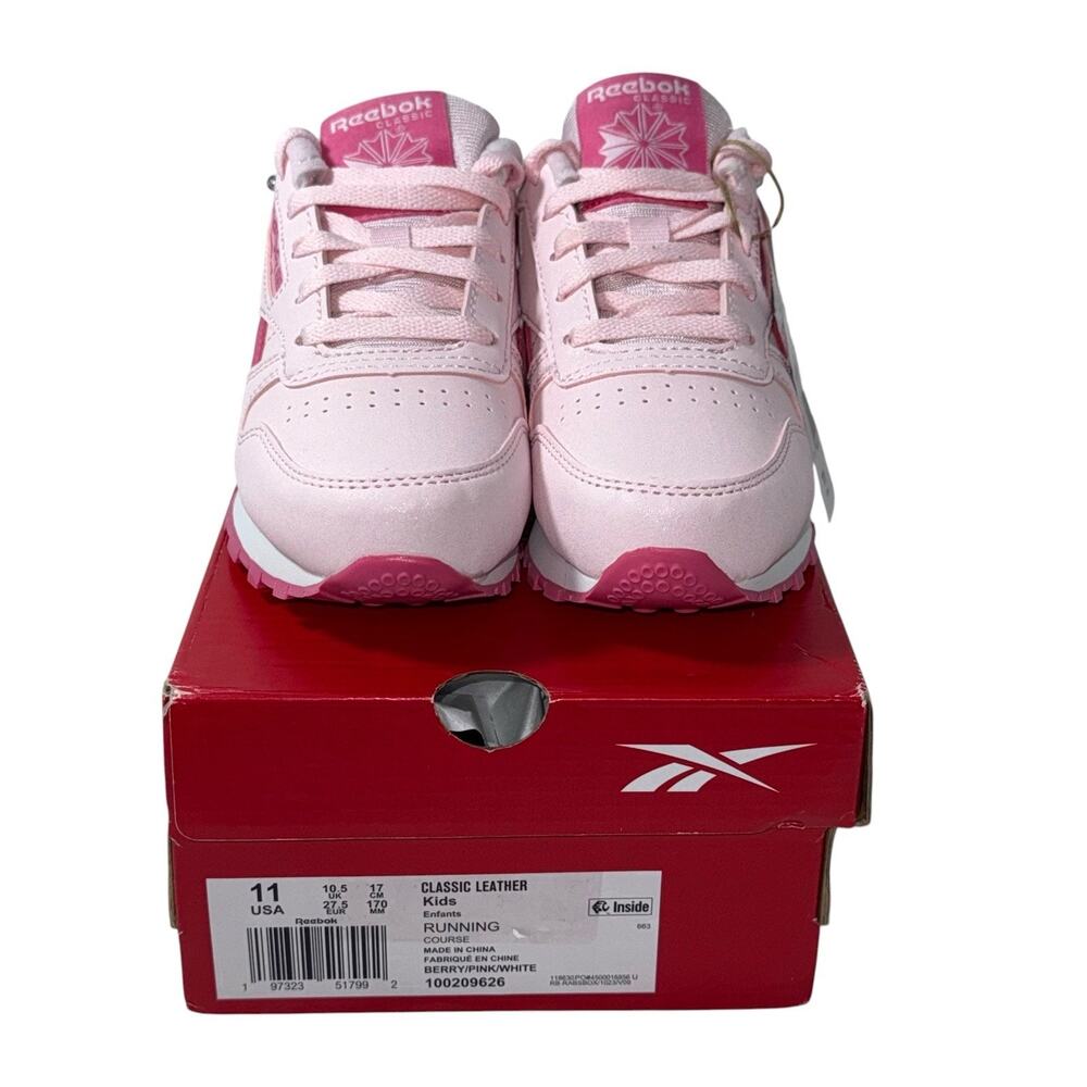 Reebok Running course Pink Girls Classics leather shoes SZ/11 - Picture 14 of 15